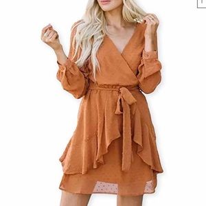 NWT Women’s Ruffle Faux Wrap Dress Orange Small